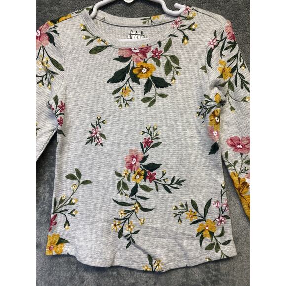 Gap Toddler Girls Gray Flowered Print Long Sleeve Henley Size 3T NWOT - Picture 2 of 7
